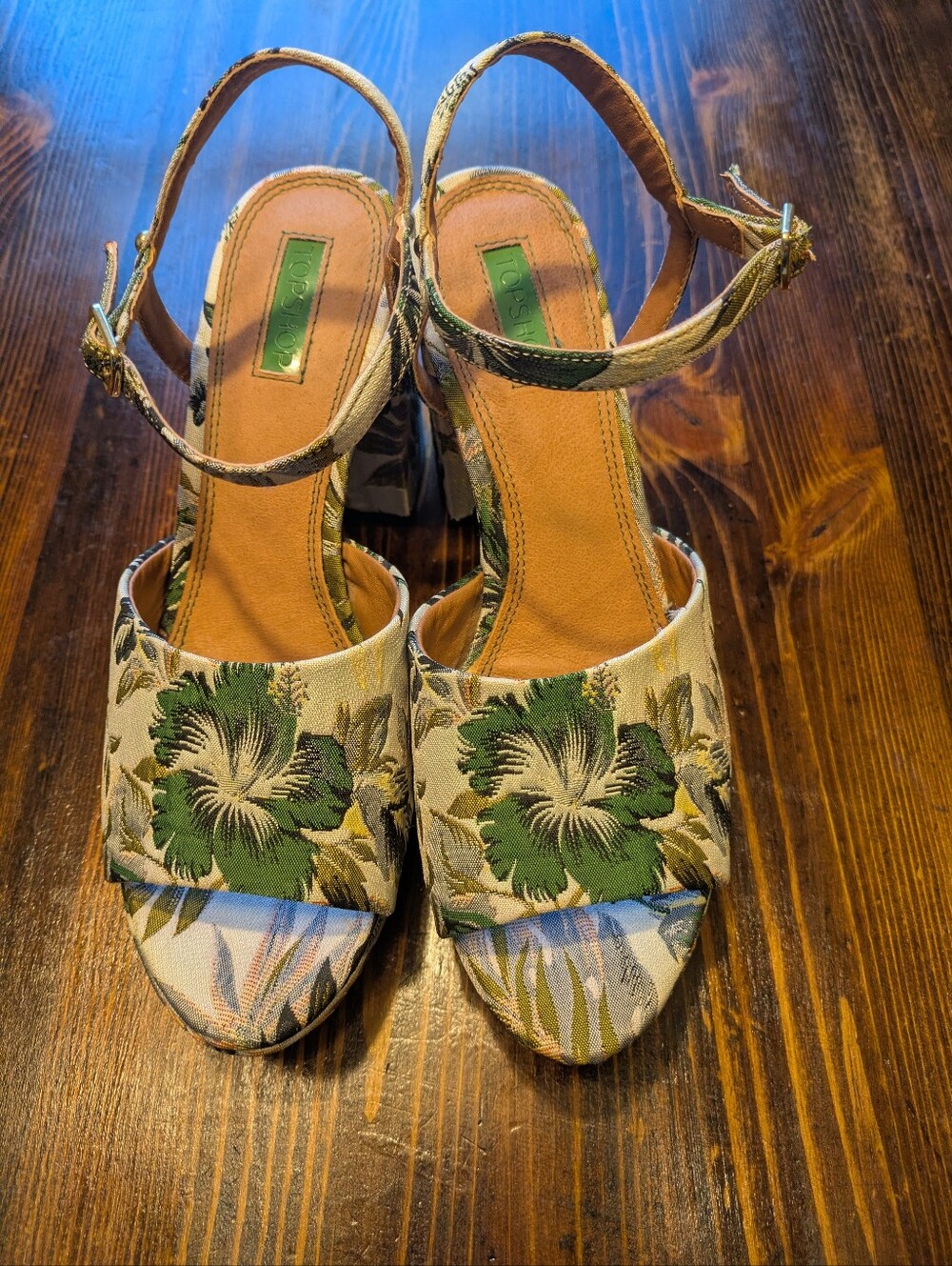 Topshop Tropical Green Floral Slingback Sandals